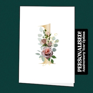 Elegante biglietto di anniversario floreale personalizzato, simpatico biglietto del primo anniversario