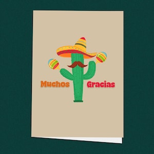 Muchos Gracias ! Carte de remerciement sur le thème mexicain, carte de voeux moderne, carte de voeux sombrero mexicain dessin animé, cartes pour dire merci