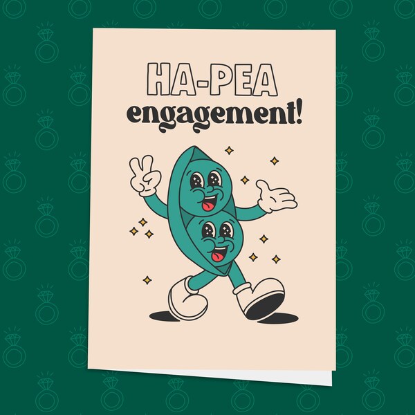 HA-PEA Engagement Card, Wedding Cards, Wedding Gift Ideas, Newly Engaged Couple Greeting Card, Congratulations