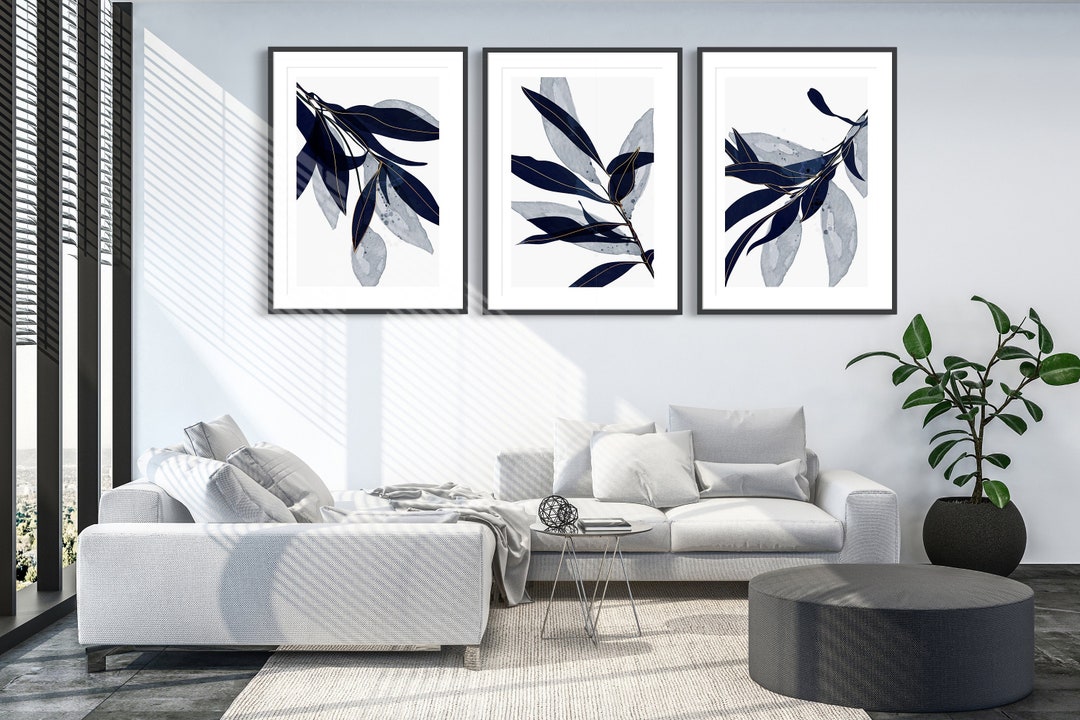 Blue Wall Prints, Botanical Wall Art, Navy Blue Wall Art