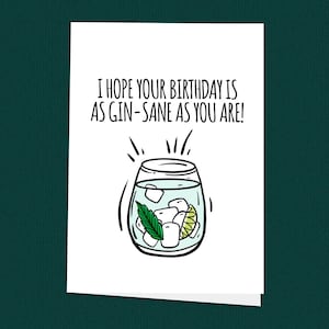 Cartão de aniversário com gim, cartão de aniversário engraçado para amigo, cartão para amante de gim, trocadilho de aniversário com gim, cartão alcoólico para ela, cartão de aniversário com gim atrevido