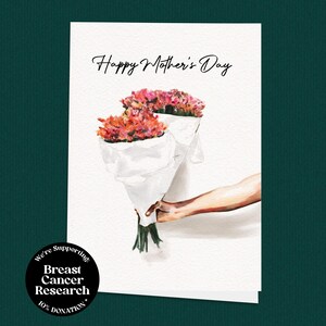 Tarjeta del Día de la Madre, tarjeta con flores de acuarela, tarjeta para mamá pintada a mano, regalo floral para mamá