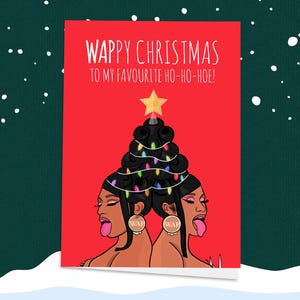 WAP Natal Hoe! WAPpy Natal, cartão Cardi B, presentes de Natal R&B, cartão de Natal engraçado, cartões Rude, Natal para ela, árvore de Natal