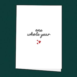 Tarjeta de primer aniversario, un año juntos, tarjeta romántica minimalista para pareja, tarjeta linda para él, para ella, pareja linda