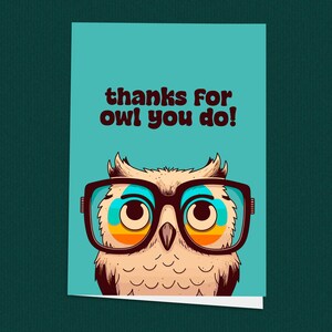 Tarjeta de agradecimiento "Búho, sí que lo haces", tarjeta de felicitación moderna, búho divertido de dibujos animados, tarjetas de felicitación divertidas, tarjetas de agradecimiento, tarjeta de agradecimiento de dibujos animados