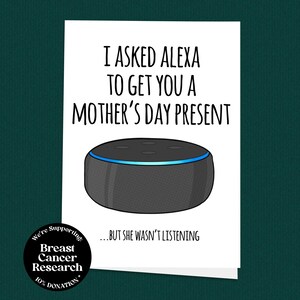 Tarjeta divertida del Día de la Madre con Alexa, tarjeta de broma de Amazon Echo Dot, tarjeta de cumpleaños para mamá, regalo del Día de la Madre