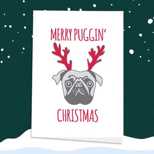 Pug de Natal! Cartão de Natal, Amante de Pug, Cartão de Natal de Pug, Amante de Cachorros, Natal de Cachorro, Natal Engraçado, Chifres de Rena