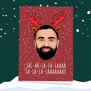 Cartão de Natal de Mo Salah! Cartão de Natal de futebol, Liverpool FC, Canção de Natal, Natal de futebol, Torcedor de futebol