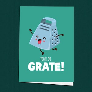 ¡Lo harás genial! Tarjeta de buena suerte, Tarjeta cursi, Apoyo, Moderna, Rallador de queso, Caricatura, Pensativa, Amantes del queso, Tarjetas de felicitación