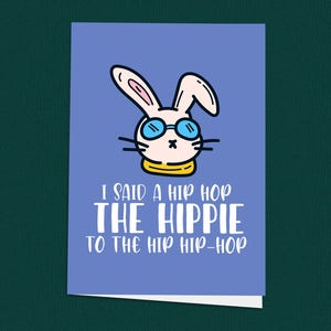 Cartão de Páscoa engraçado de coelho de hip hop, cartão de Páscoa de rap retrô, cartão de trocadilho de Páscoa, presente de música dos anos 90