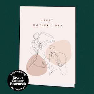 Biglietto d'auguri moderno Boho per la festa della mamma, disegno minimalista di linea mamma e bambino, elegante regalo per la mamma