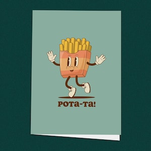 Pota-ta-bedankkaart, moderne wenskaart, schattige cartoon groenten, grappige wenskaarten, kaarten om te bedanken, bedankkaart met frietjes