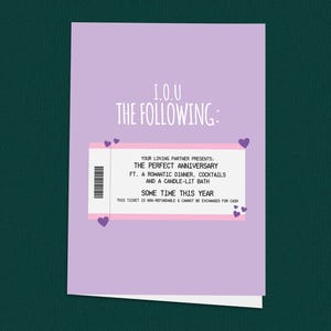 Romantico biglietto di auguri per l'anniversario IOU, regalo per la serata romantica per lui o per lei, buono per marito, moglie, fidanzato, fidanzata
