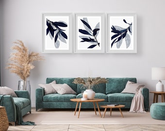 Blue Wall Prints, Botanical Wall Art, Navy Blue Wall Art