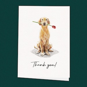 Tarjeta de agradecimiento con un golden retriever, tarjetas para agradecer, tarjeta de agradecimiento para amantes de los perros, tarjeta para perro adorable.