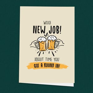 Nouvelle carte drôle de travail, carte de félicitations d'amateur de bière, carte de départ de travail, plaisanterie de pub, carte de promotion de travail