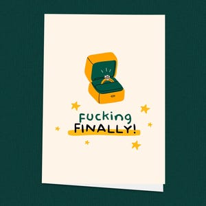 Putain enfin ! Carte de fiançailles, cartes de mariage, idées cadeaux de mariage, carte de voeux pour couple nouvellement fiancé, félicitations