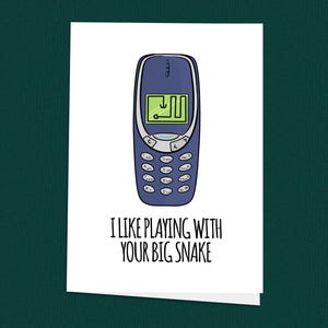 Tarjeta retro de San Valentín con diseño de serpiente de Nokia, divertida y nostálgica, atrevida y romántica para él, para su marido o novio