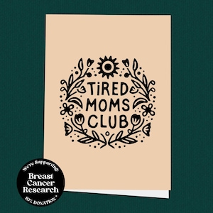 Tarjeta del Club de madres cansadas, divertida tarjeta para el Día de la Madre, regalo genial para mamá, arte lineal floral moderno