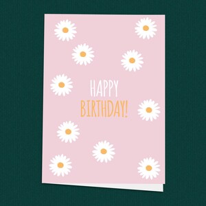 Tarjeta de feliz cumpleaños con margarita rosa ruborizada - Saludos florales