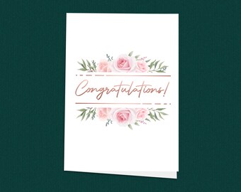 Carte florale de félicitations, félicitations mignonnes, cartes mignonnes, carte pour elle, félicitations, célébration