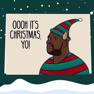 Biglietto di Natale con meme di Shaq Shimmy, divertente biglietto di Natale con elfo per lui, biglietto di auguri virale con meme per fidanzato, fratello o compagno