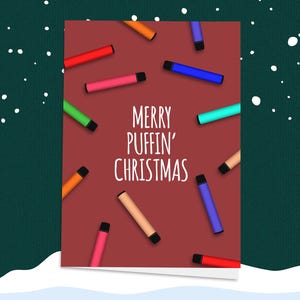 Buon Natale Puffin, Biglietto di Natale per lo svapo, Natale per lo svapo, Biglietto per lo svapo, Biglietto Elf Bar, Biglietto di Natale, Buon Natale, Amante dello svapo