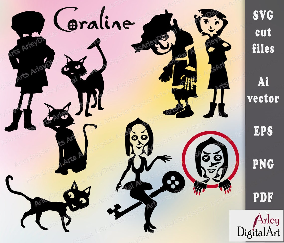 Coraline Bundle Svg, Cat, Wybie, Other Mother, Silhouette Cut Files ...
