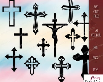 Cross SVG Bundle, Easter Cross Vector, Christian file for cricut, Cross silhouette, clip art, Religious PNG, catholic instant download files