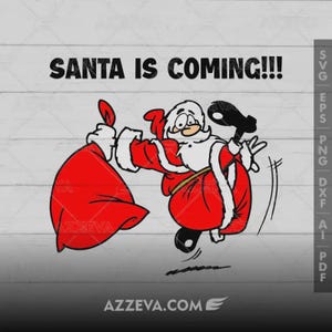 Santa Claus SVG, Santa with Gift Sack PNG, Vintage Cartoon Santa Clipart, Christmas, Christmas Clipart, Cricut Cut File, Xmas Sublimation