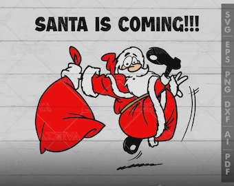 Santa Claus SVG, Santa with Gift Sack PNG, Vintage Cartoon Santa Clipart, Christmas, Christmas Clipart, Cricut Cut File, Xmas Sublimation