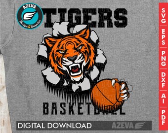 Tigers Basketball SVG, Ripping Wall Design (digital nedladdning)