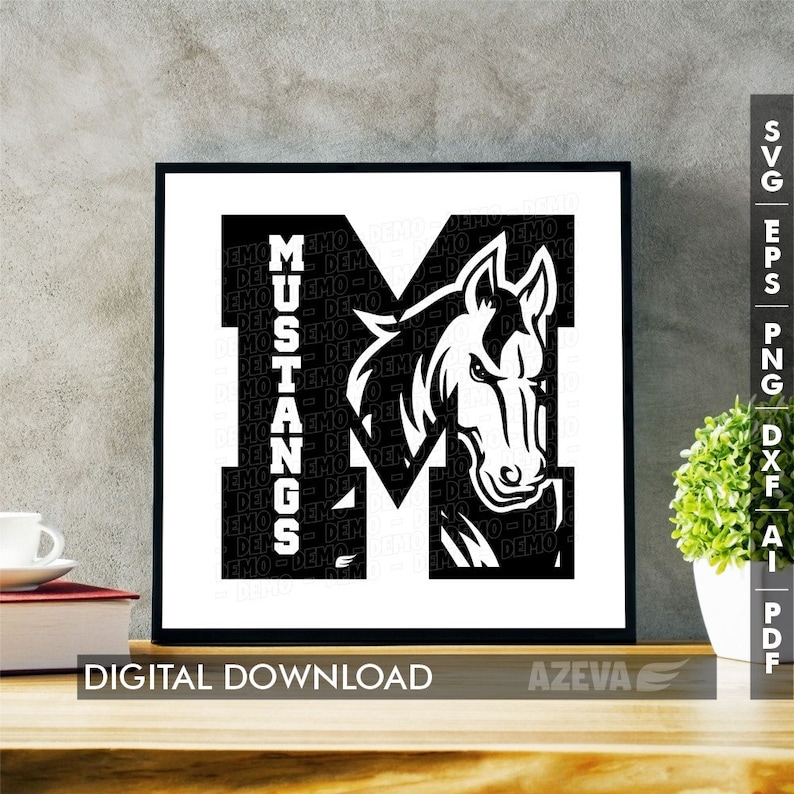 Mustangs Team Logo svg,Mascot Inside Letter,Mustang Team Logo tshirt design,Team Logo mom shirt,cricut cut files,silhouette cut file 10641 image 4