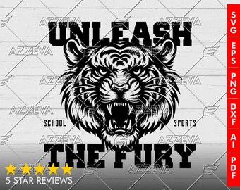 Roaring Tiger Graphic SVG/PNG/PDF - 'Unleash The Fury' Generiskt motiv för skolidrott