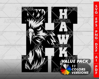 Hawk Mascot Clipart: SVG and PNG Bundle (11 Colors Included)