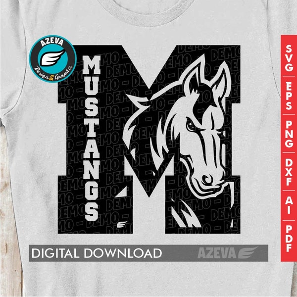 Mustangs Team Logo svg,Mascot Inside Letter,Mustang Team Logo tshirt design,Team Logo mom shirt,cricut cut files,silhouette cut file (10641)