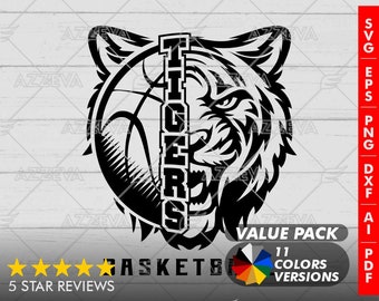Tiger Basketball Generic Design 11 Colors in SVG, PNG, ai, pdf, dxf, jpg, EPS Formats - Craft and Design Ready