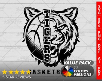Tiger Basketball Generic Design 11 Colors in SVG, PNG, ai, pdf, dxf, jpg, EPS Formats - Craft and Design Ready