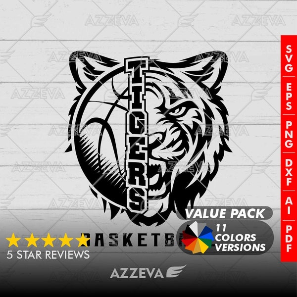 Tiger Basketball SVG, Mascot Design (11 Colors, Cricut and Silhouette)