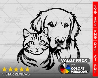 Golden Retriever and Cat Design Bundle: 11 Colors, SVG, PNG (Digital Download)