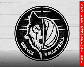 Digitala filer för volleyboll med varg, sportmaskot, svg, png, jpg, ... - T-shirts, muggar, sublimering - Cricut, silhuett