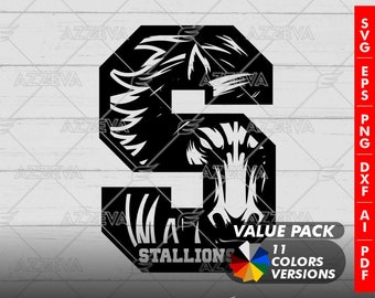 Stallion in S Letter Generic Design Color Bundle - 11 Colors in SVG, PNG and others Formats - Craft - Cricut - Sublimation - Mascot Letter