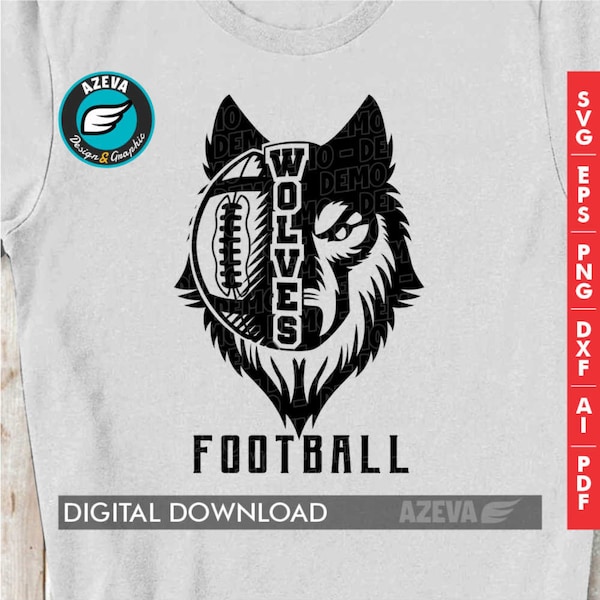 Wolves Svg, Ai, Png, Eps, Dxf and Pdf files Sport Football files - "Spirit Series" (10204)