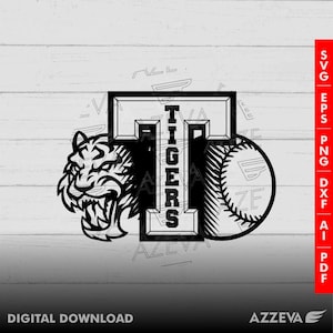 Tigers Baseball with T Letter Design png, eps, ai, dxf, png, pdf, jpg and svg files for cricut,svg for shirts,sublimation png,mom svg