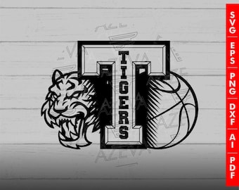 Tigers Basketball with T Letter Design png, eps, ai, dxf, png, pdf, jpg and svg files for cricut,svg for shirts,sublimation png,mom svg