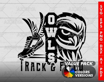 Owl Track & Field Design – 11 Colors, SVG PNG Clipart (Digital Download)