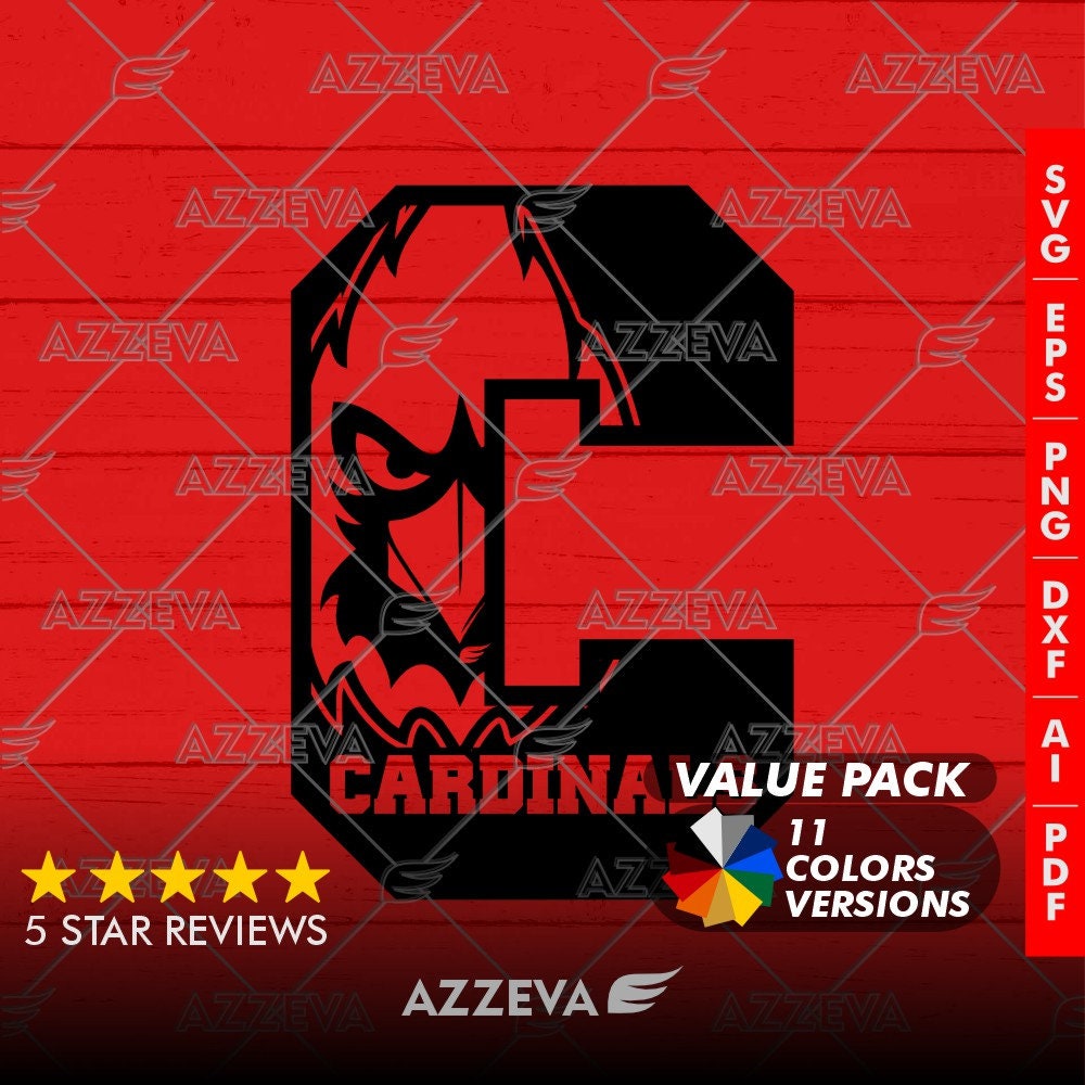 Cardenal en la letra C – Pack de diseño de mascota, 11 colores | SVG, PNG, JPG, DXF, EPS, PDF para Cricut y sublimación