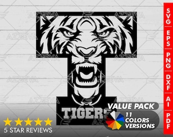 Tiger Letter T Design Bundle - 11 Colors in SVG, PNG, ai, pdf, dxf, jpg, EPS Formats - Craft and Design Ready