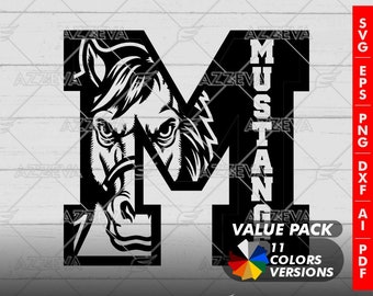 Mustang Horse Initial M Design – 11 Color SVG PNG Bundle