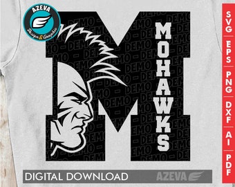 Mohawks Svg, Ai, Png, Eps, Dxf and Pdf files Sport Team Logo files - "Winner Series" M Letter (10637)